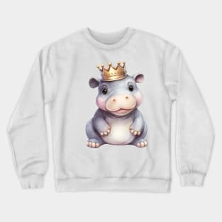 Watercolor Hippopotamus Wearing a Crown Crewneck Sweatshirt